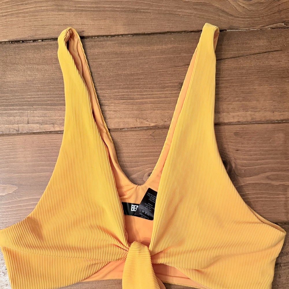 Beach Riot Yellow Ribbed Tie-Front Bikini Top - Picture 6 of 7
